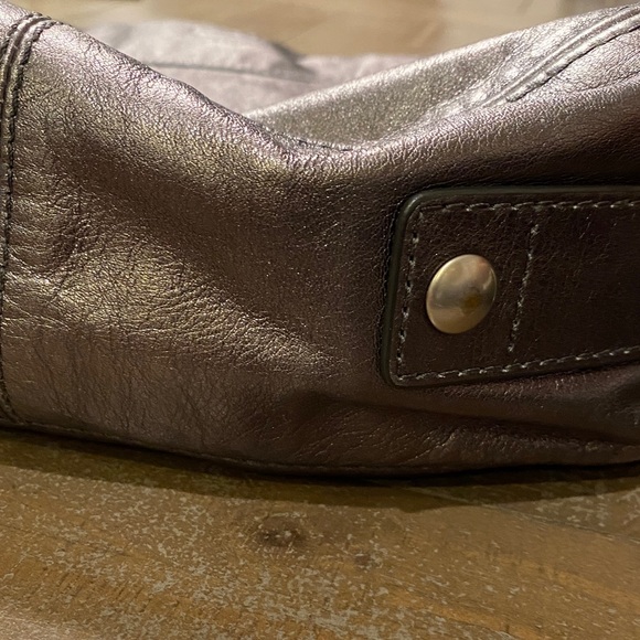 Coach Metallic Shoulder Bag In Dark Silver/Grey. - Picture 13 of 14